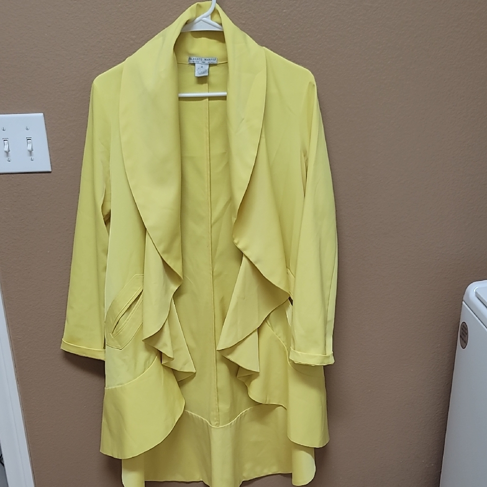 Alberto Makali Yellow Trench Coat with Cascading Ruffles